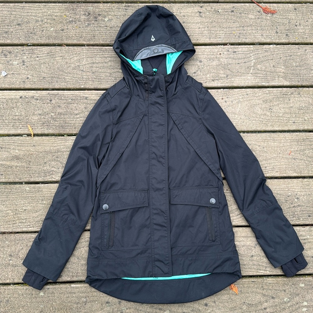 Ivivva Girls Lined Black/Turquoise Fall Hooded Jacket Sz 10